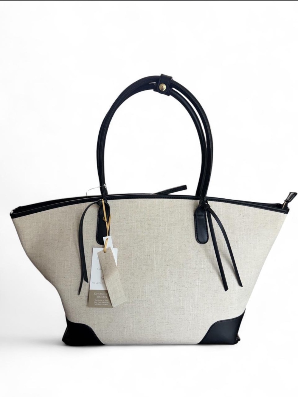 House of Harlow 1960 Travel Work tote-  Linen with Black Faux Leather trim bag